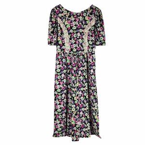 Lanz Originals Floral Dress size 14 Vintage Puff Sleeve
